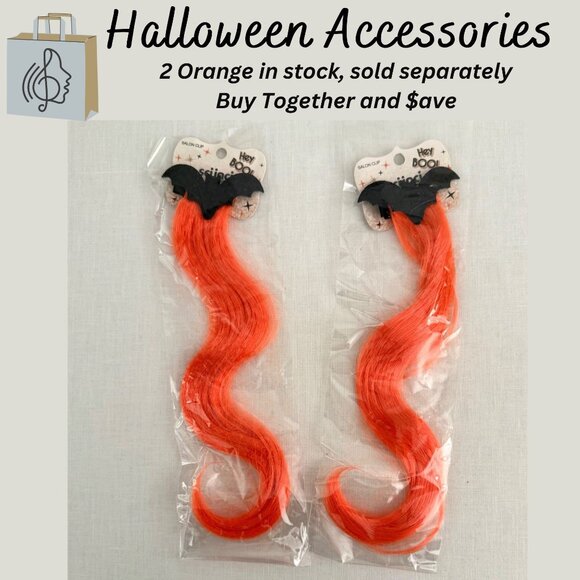 Scunci Hey Boo Salon Clip Halloween Hair Extension 9 Inches Orange Bat Design - Picture 8 of 11